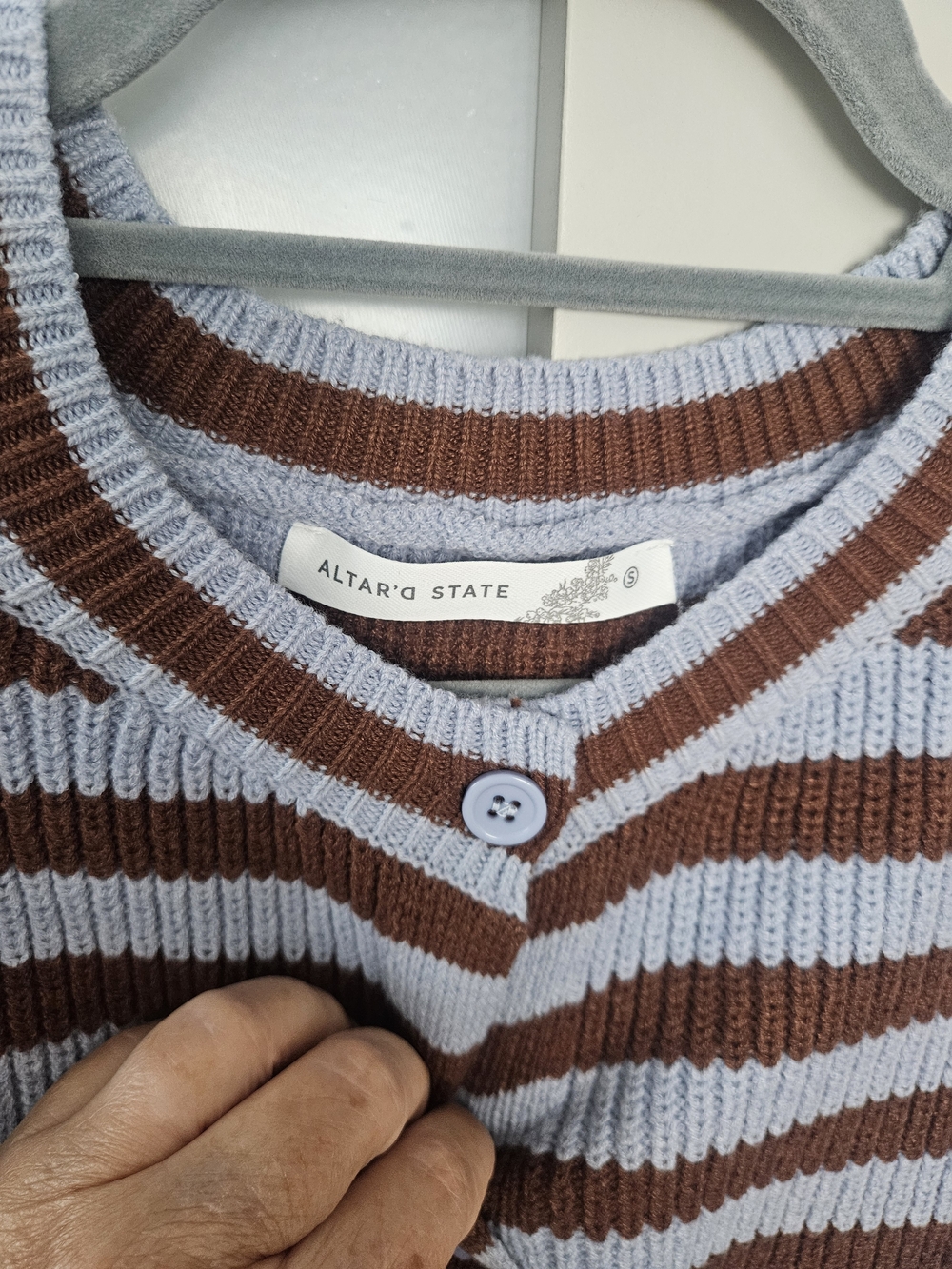 Altar'd State Brown and Cream Striped Button-Front Cardigan - Picture 2 of 4